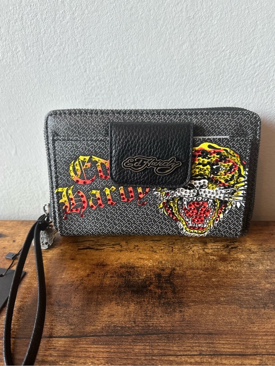Ed Hardy Handbags - Ed Hardy Black Wristlet Wallet with Rhinestone Tiger Three Compartment NWT